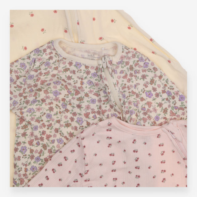 Sleepsuits 3pc pink floral zip