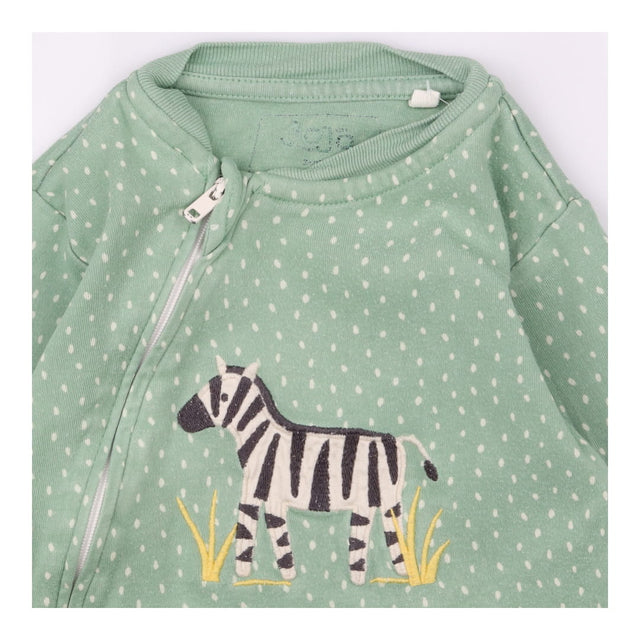 Sleepsuit Green Zip up Zebra Applique