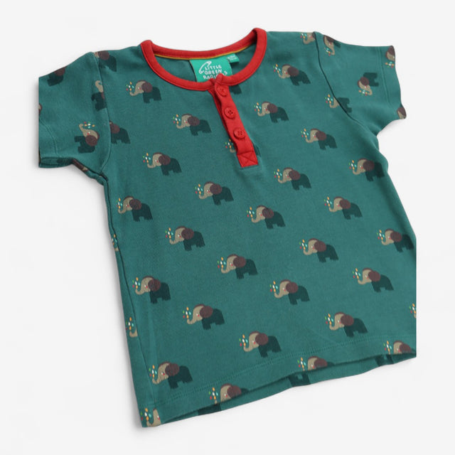 T-shirt green elephant red collar