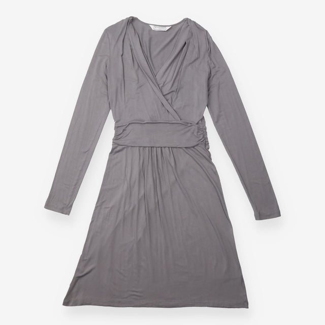 Dress Grey Viscose Jersey Long Sleeve Ruched Waist