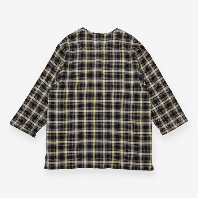 Vintage Checked Linen Blend Longline Shirt Jacket