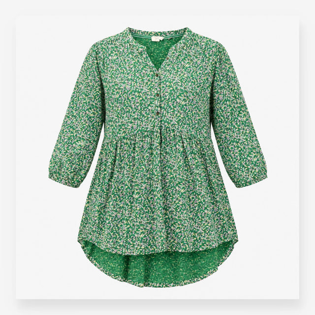 Dress Green Ditsy Floral Button Detail Midi