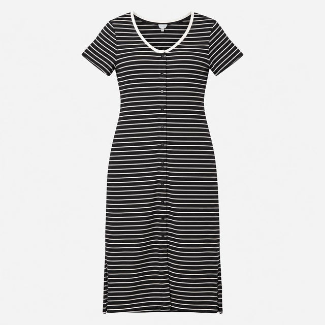 Black White Striped 100% Cotton Scoop Neck Shell B