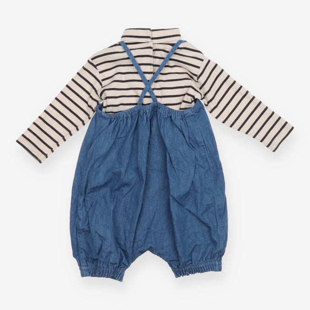 Strappy Dungarees with Striped Long Sleeve
