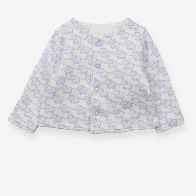 Reversible cardigan white with blue elephants