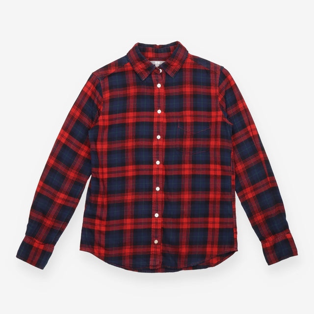 Cotton Flannel Shirt Red Navy Check Long Sleeve
