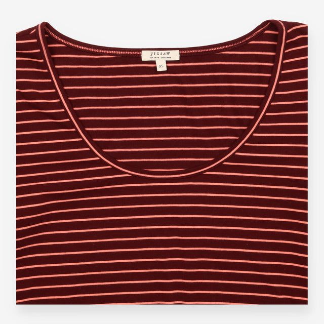 Striped Scoop Neck Cotton Stretch Top Plum Pink