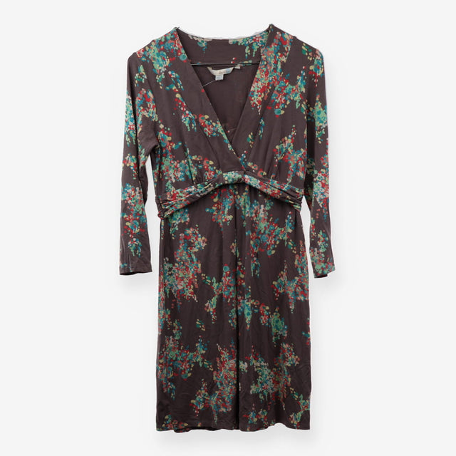 Floral Tie Waist Dress Grey Multicolour Long Sleev
