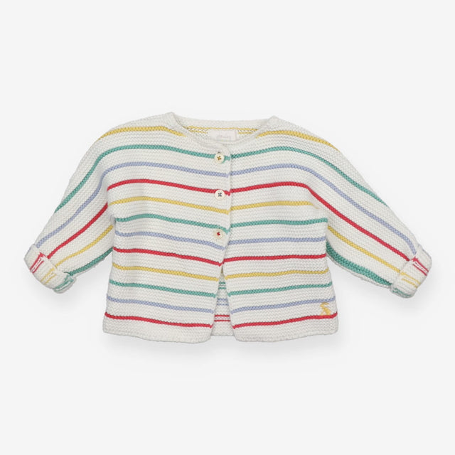 White Knit Cardigan with Colourful Stripes