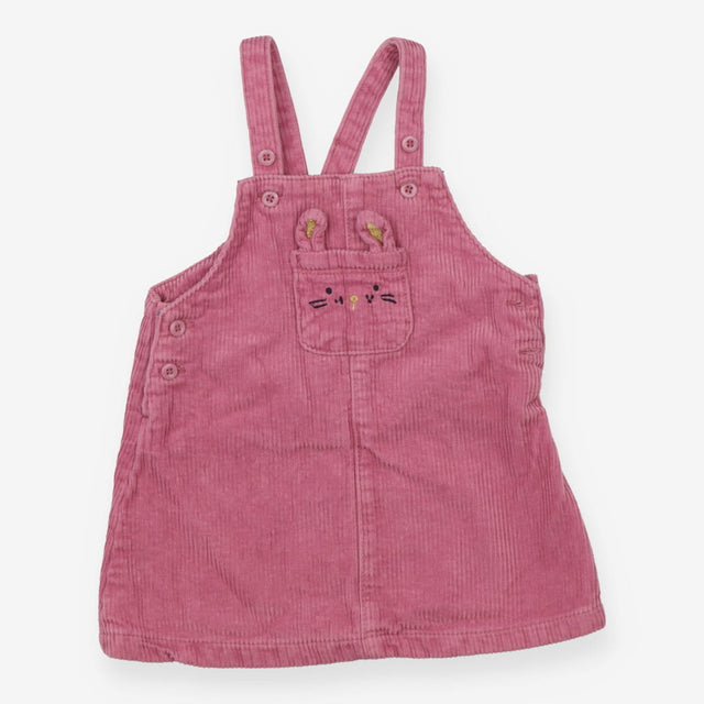 Pinafore Dress Pink Cord Bunny Pocket