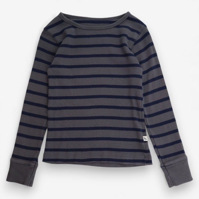 T-shirt Long Sleeve Ribbed Grey and Navy Stripe