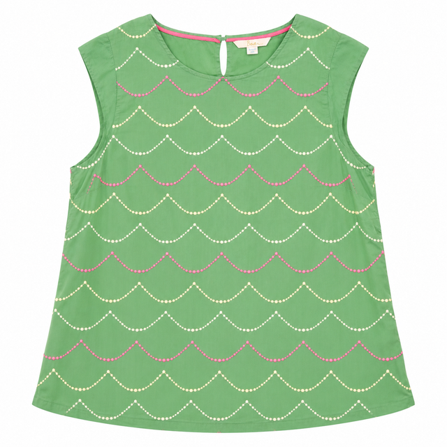 Green Sleeveless Embroidered Cotton Tunic Top