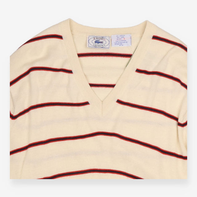 Vintage Izod Lacoste V-Neck Jumper Cream Striped
