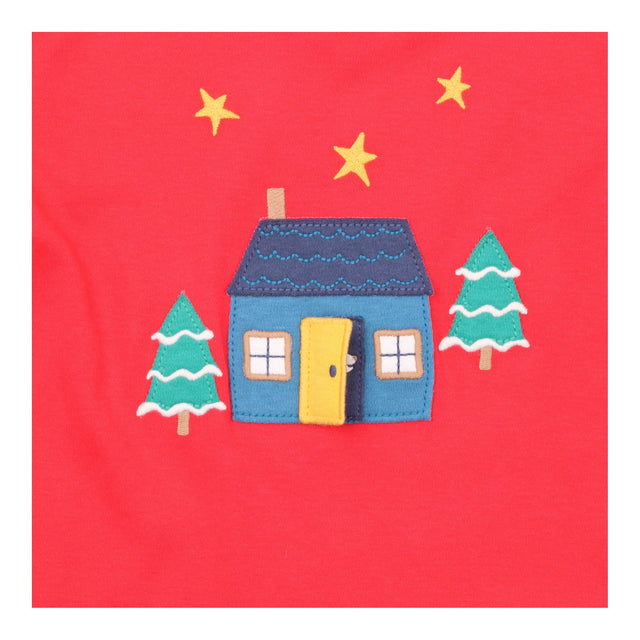 T-Shirt Long Sleeve Red Winter Cottage