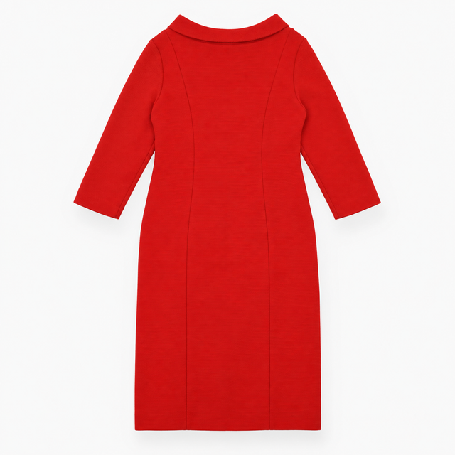 Dress Red Textured Long Sleeve Round Neck Midi