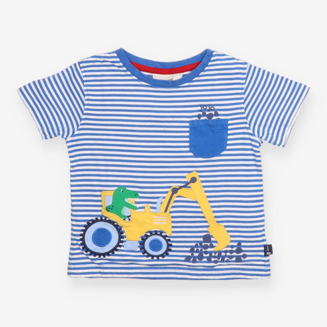 Tee Blue Strip Dinosaur in a Digger Applique