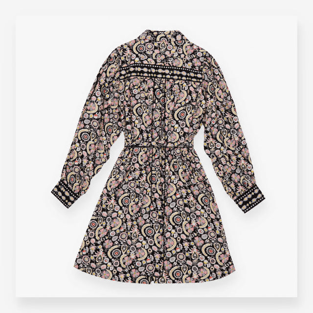 Floral Paisley Long Sleeve Shirt Dress Black Multi