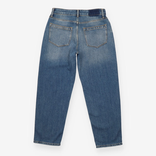Straight Leg Jeans Mid Blue Faded Wash Denim