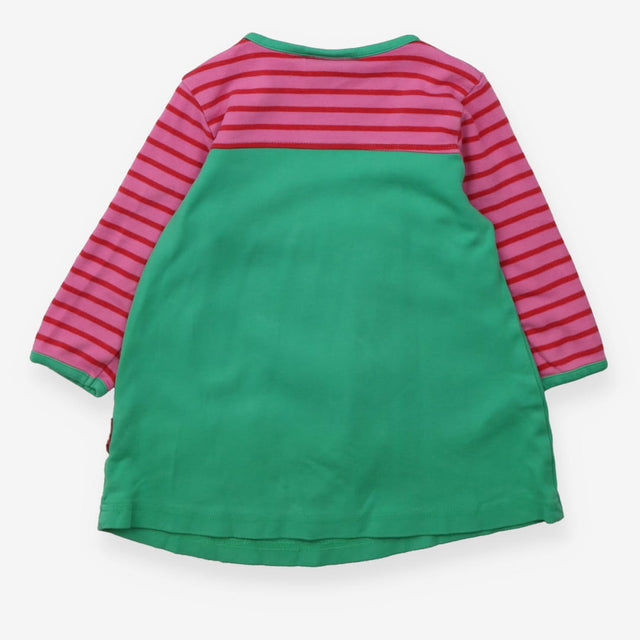 Dress pink striped and green with robin
