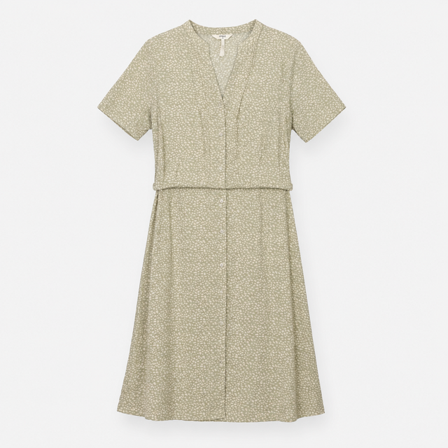 Shirt Dress in Neutral Abstract Spot Print with Ti