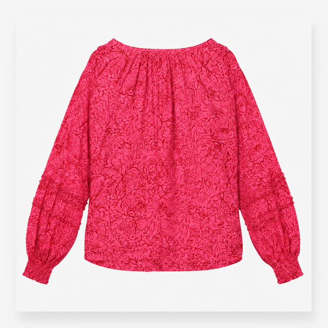 Pink Patterned V-Neck Blouse ECOVERO Viscose