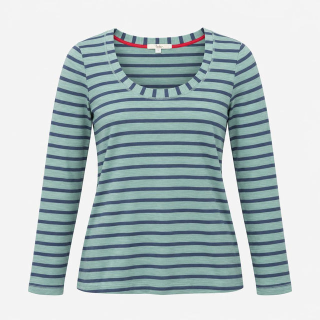 Top Long Sleeve Scoop Neck Striped Sage Green Navy