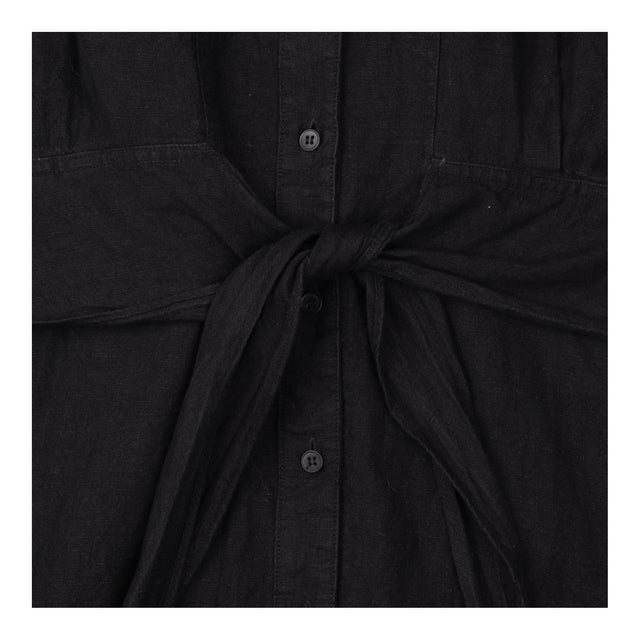 Shirt Dress Linen Front Tie Short Sleeve Black