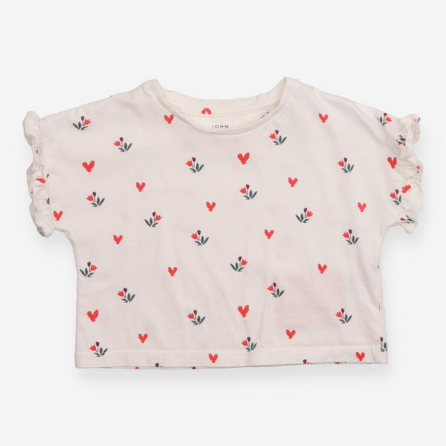 Tee Frill Shoulder White with Heart and Tulips Pri
