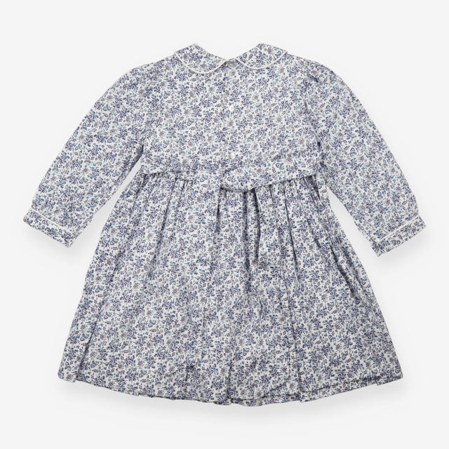 Smocked Long Sleeve Blue Floral Print