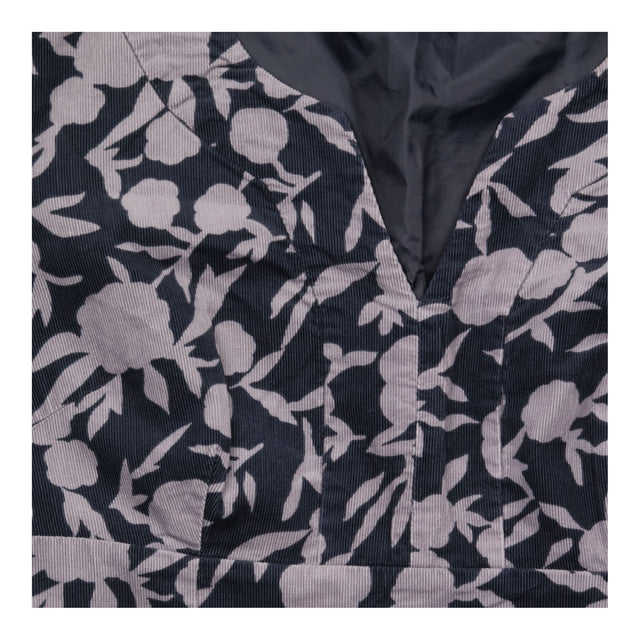 Dress Black Grey Floral Corduroy Long Sleeve V-Nec