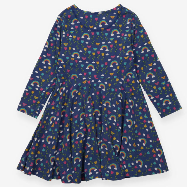 Skater Dress Navy Flowers Birds and Rainbows