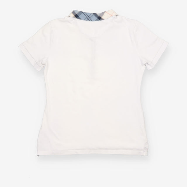 Top White Tartan Collar Short Sleeve Polo