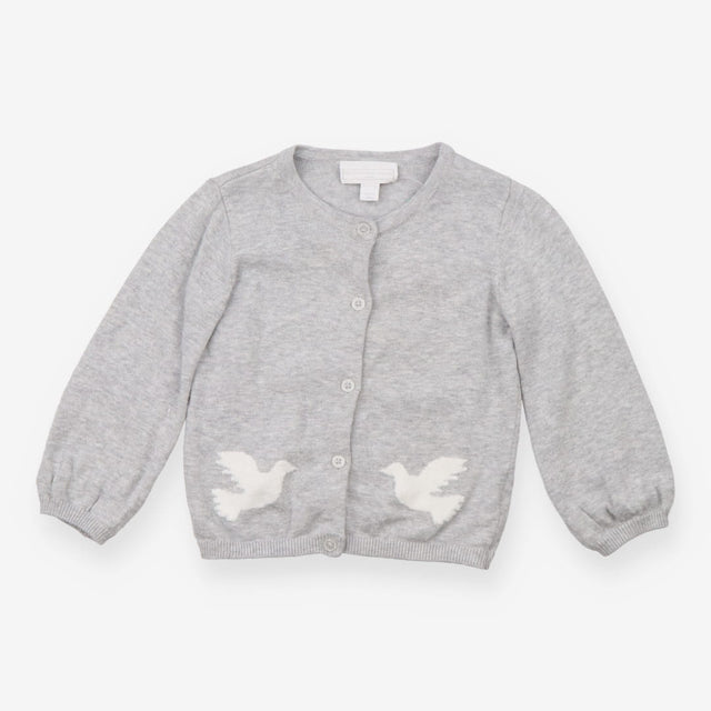 Grey knit cardigan with doves
