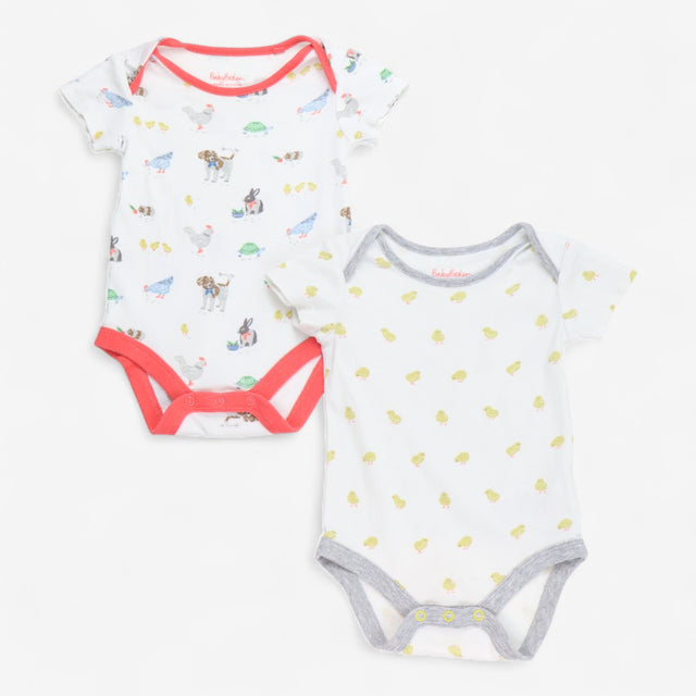Bodysuits Short Sleeve Chicks Dogs and Hens 2-PAck