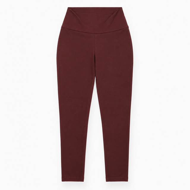 High Waisted Leggings Stretch Cotton Burgundy