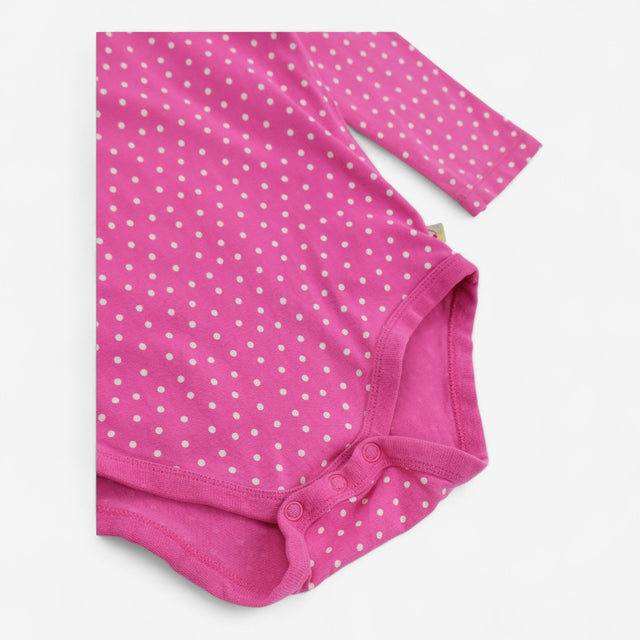 Bodysuit long sleeve roll neck pink with white dot