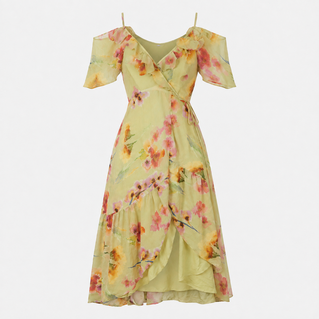 Maxi Dress Sage Floral Cold Shoulder Wrap