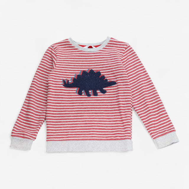 Sweater Red and Grey Stripe with Dinosaur Applique