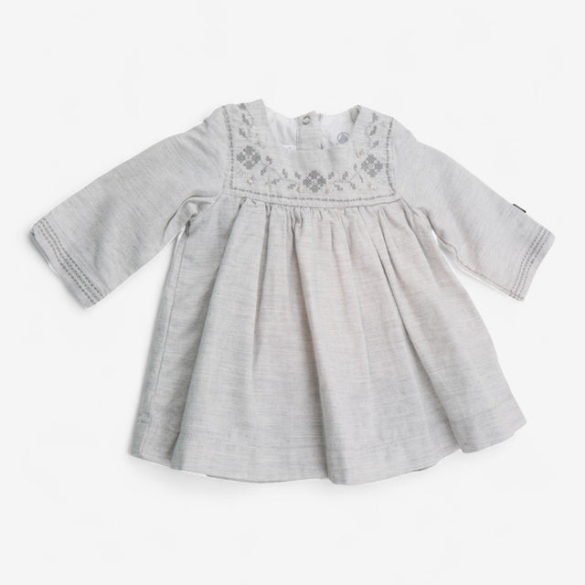 Dress grey silver thread embroidery