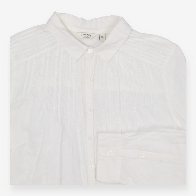 White Pintuck Pleat Blouse – Dobby Texture, Button