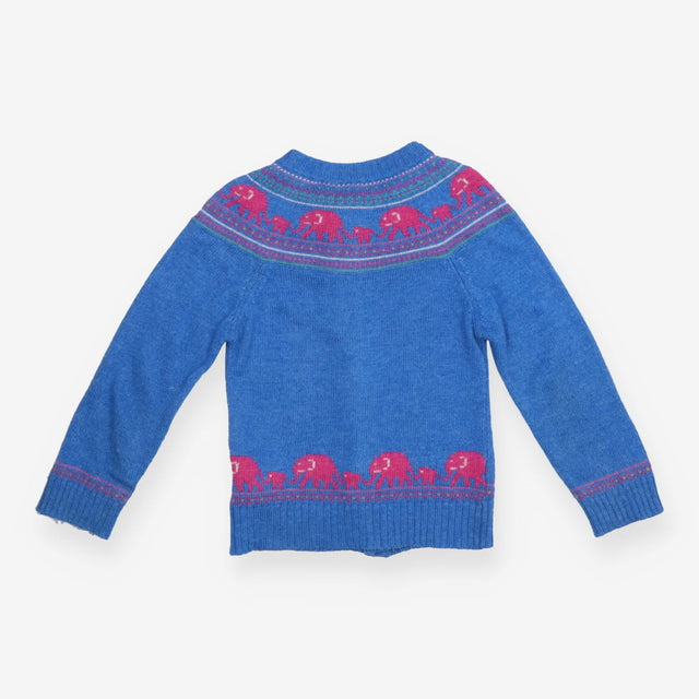 Cardigan blue pink fairisle elephants wood buttons