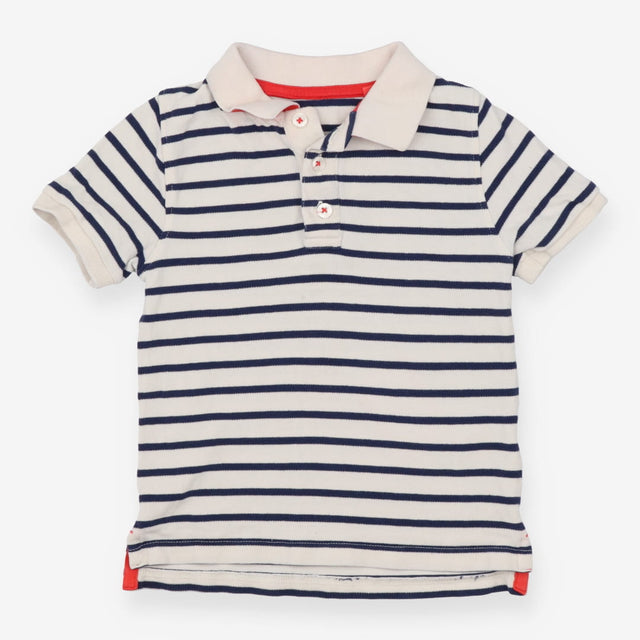 White Polo Shirt with Navy Stripes