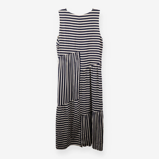 Dress Sleeveless Navy Cream Striped Midi Maternity