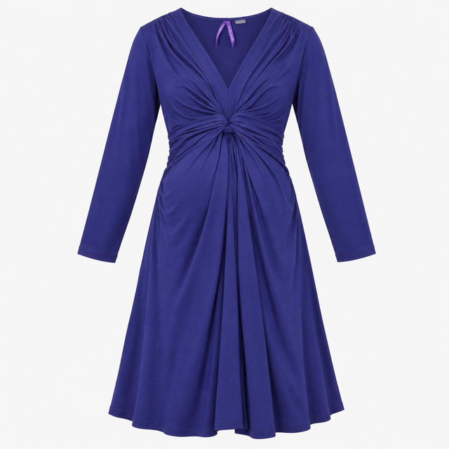 Royal Blue Knot Front Long Sleeve Maternity Dress