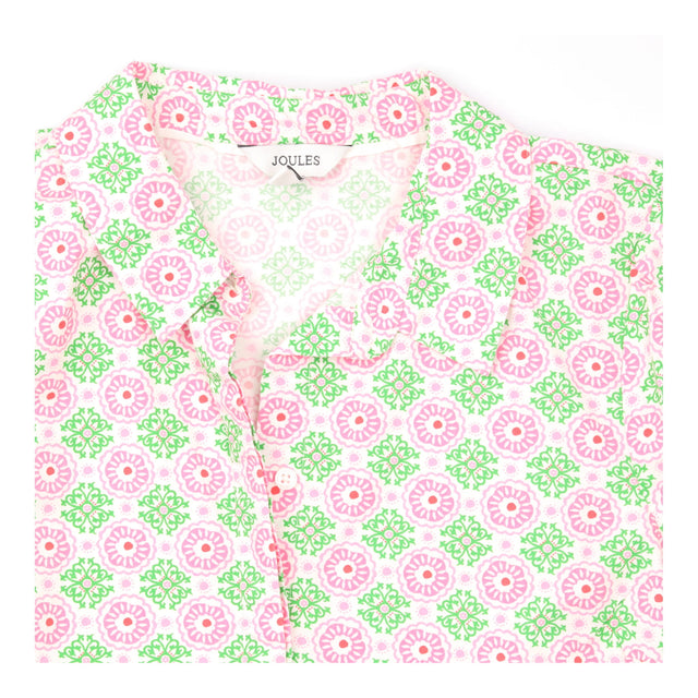 Pink Green Geometric Print Short Sleeve Shirt Dres