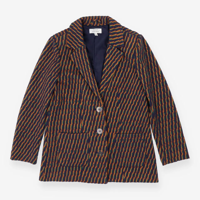 Blue and orange structured patch pocket blazer