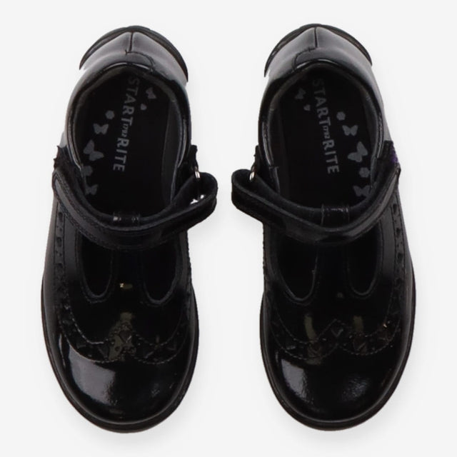 Shoe black patent T-bar velcro