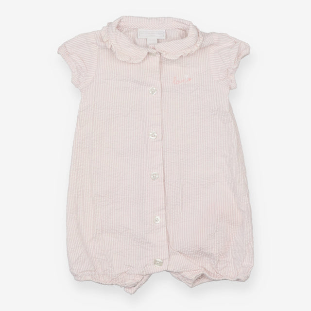 Romper white pink stripe collar SS