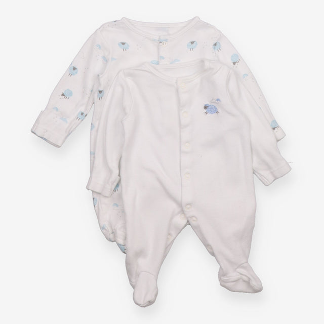 Sleepsuits white with blue sheep 2pcs