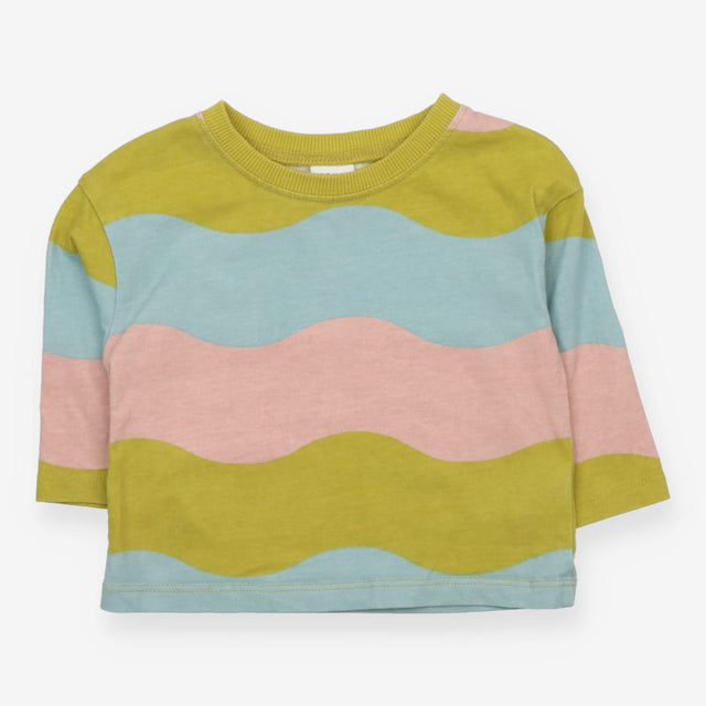 T-shirt wave stripe pink green & blue